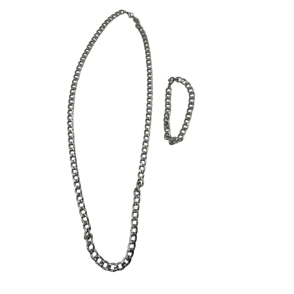 Silver Chain Necklace & Bracelet Set 24" Necklace & 8" Bracelet Stainless Steel
